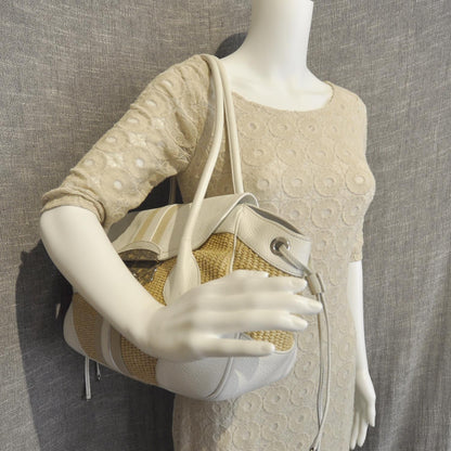 Prada Straw Leather Antic Easy Foldover Pushlock Satchel White 2 of 8