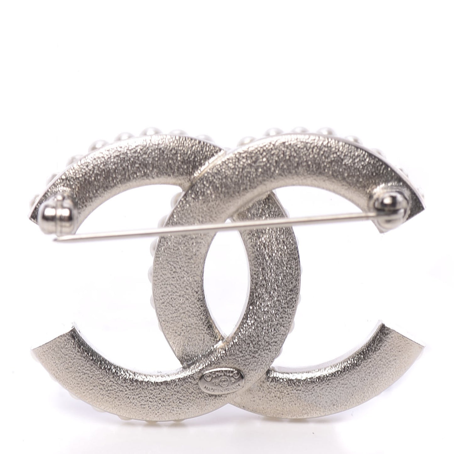 Pearl Crystal CC Brooch Silver