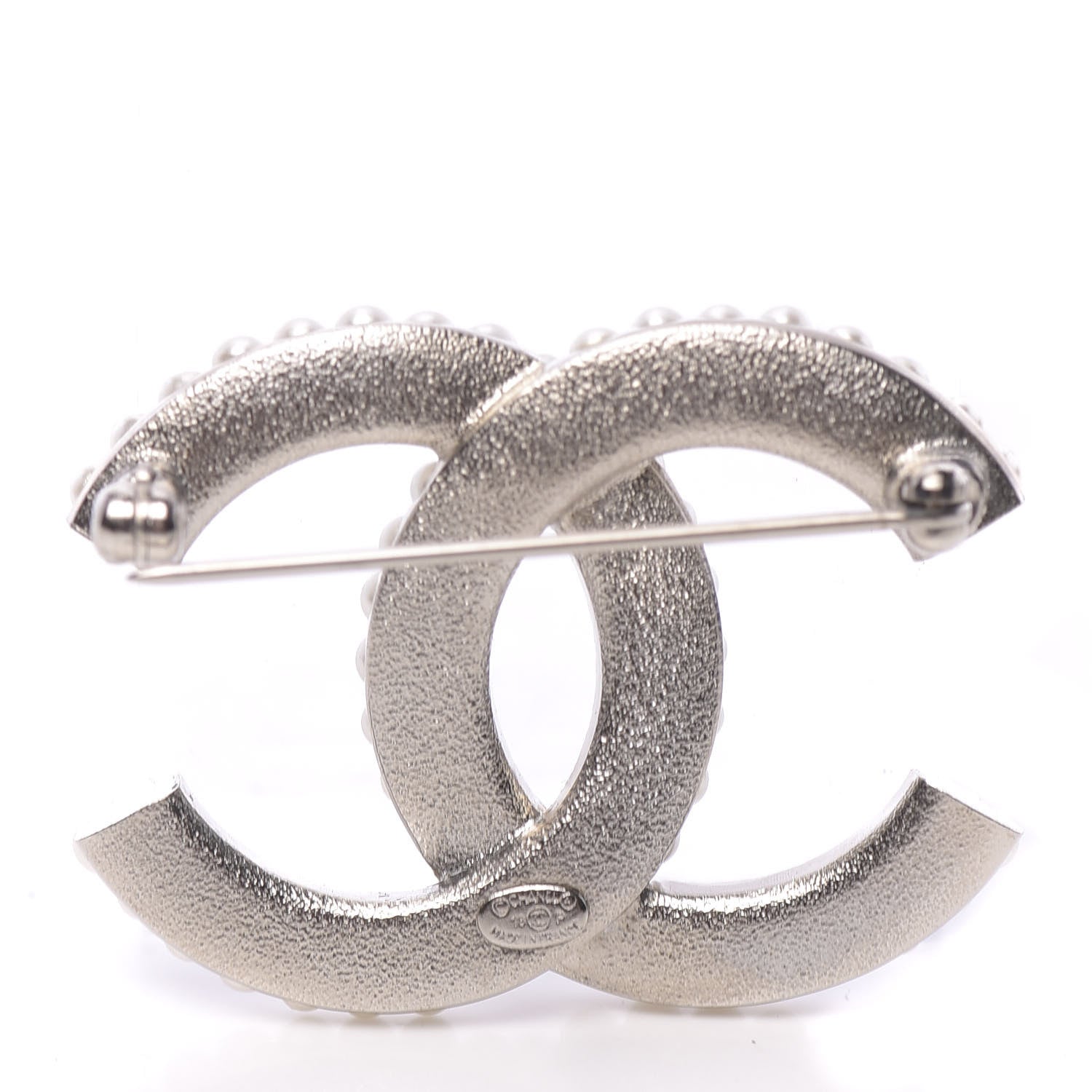 Chanel Pearl Crystal CC Brooch Silver 3 of 4