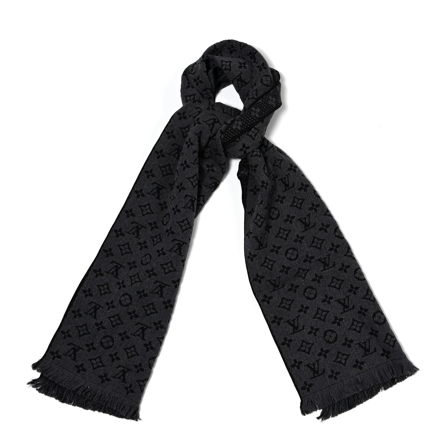 Wool Monogram Classic Scarf Charcoal Grey
