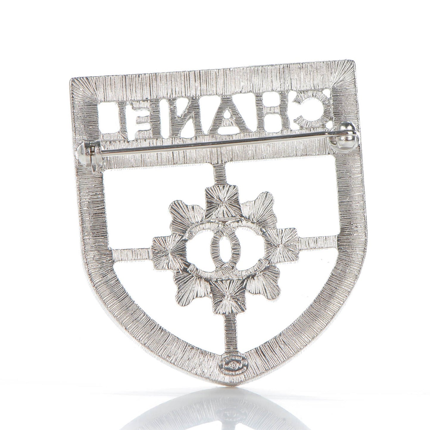 Swarovski Baguette Crystal CC Shield Brooch Silver
