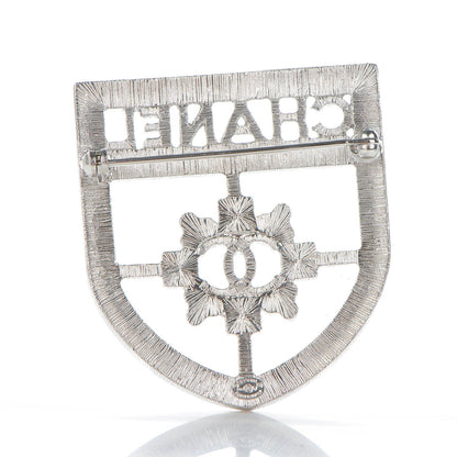Chanel Swarovski Baguette Crystal CC Shield Brooch Silver 3 of 5