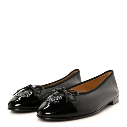 Chanel Lambskin Patent Cap Toe Ballerina Flats 40 Black 4 of 10