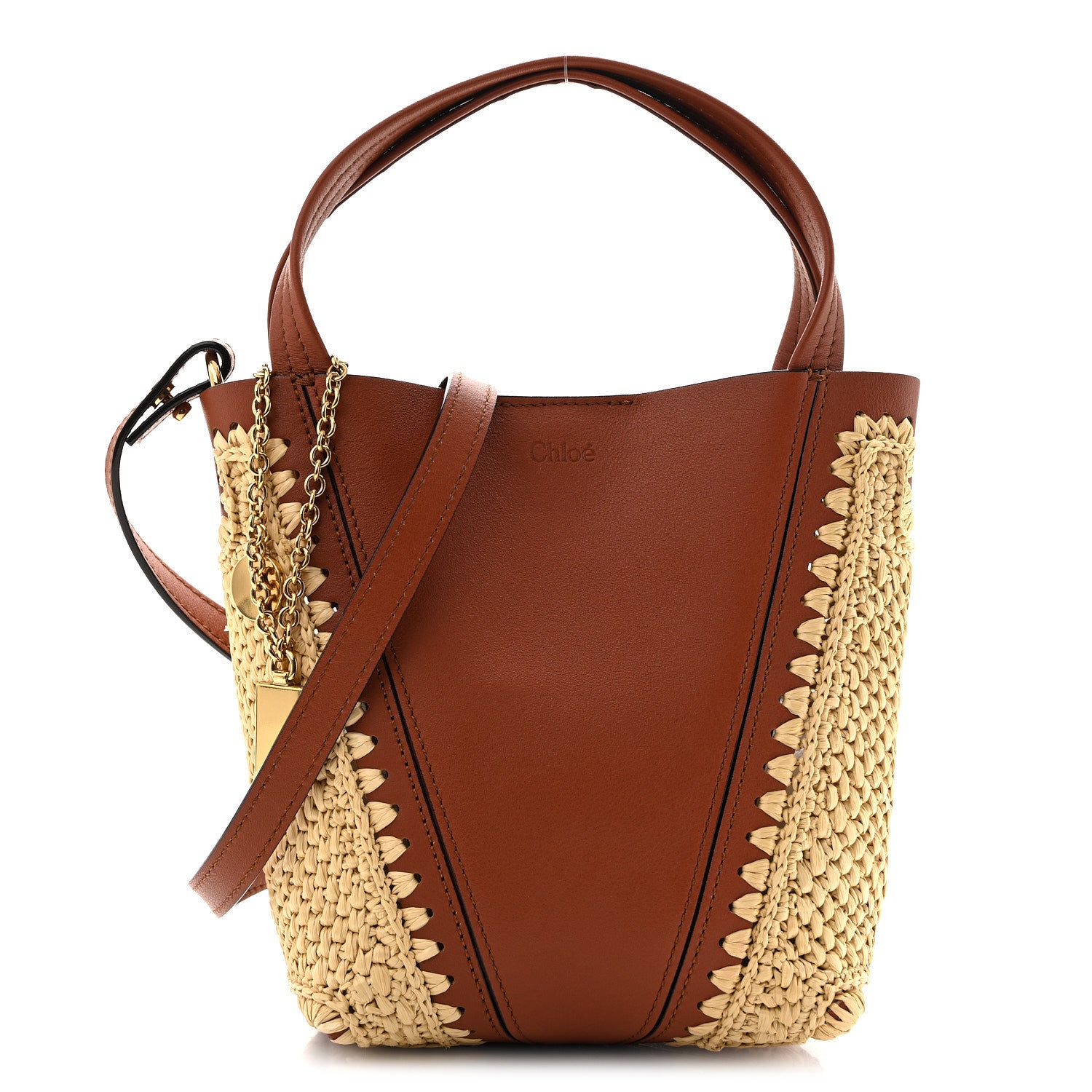 Chloe Raffia Calfskin Small Spin Tote Clay Brown 1 of 11