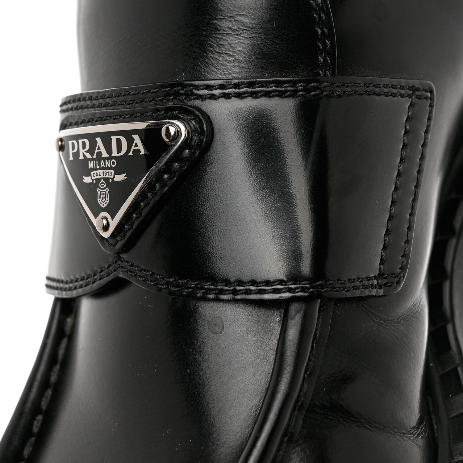 Prada Spazzolato Metal Triangle Logo 50mm Loafers 40.5 Black 11 of 12