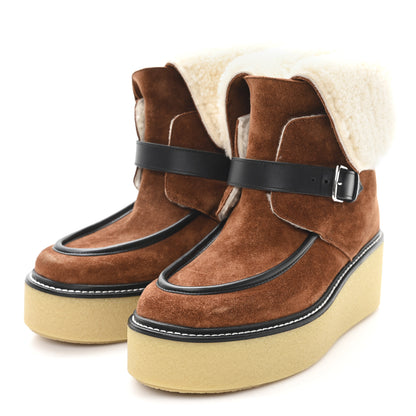 Hermes Suede Shearling Womens Hemisphere Ankle Boots 37.5 Brown 4 of 9