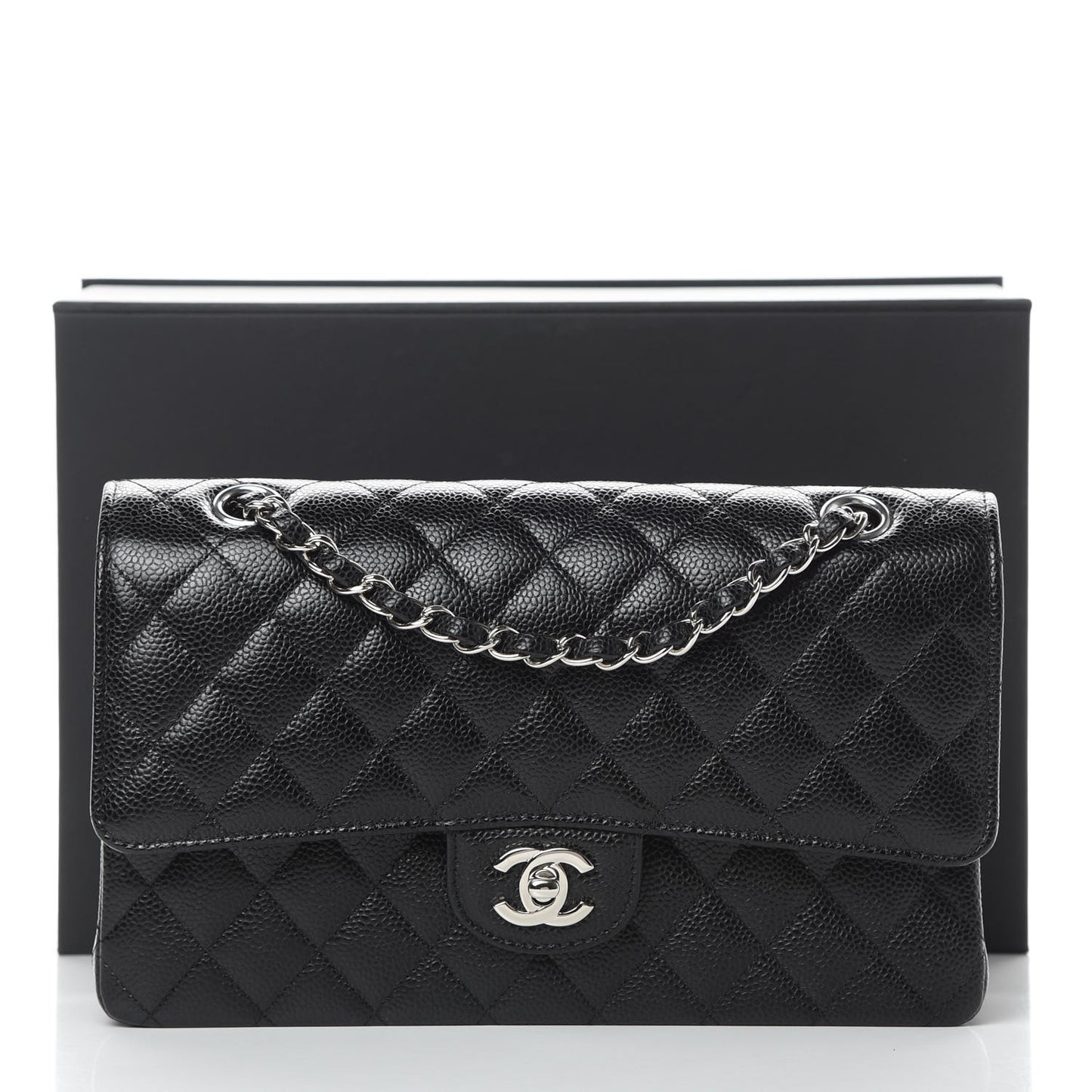 Caviar Quilted Medium Double Flap Black