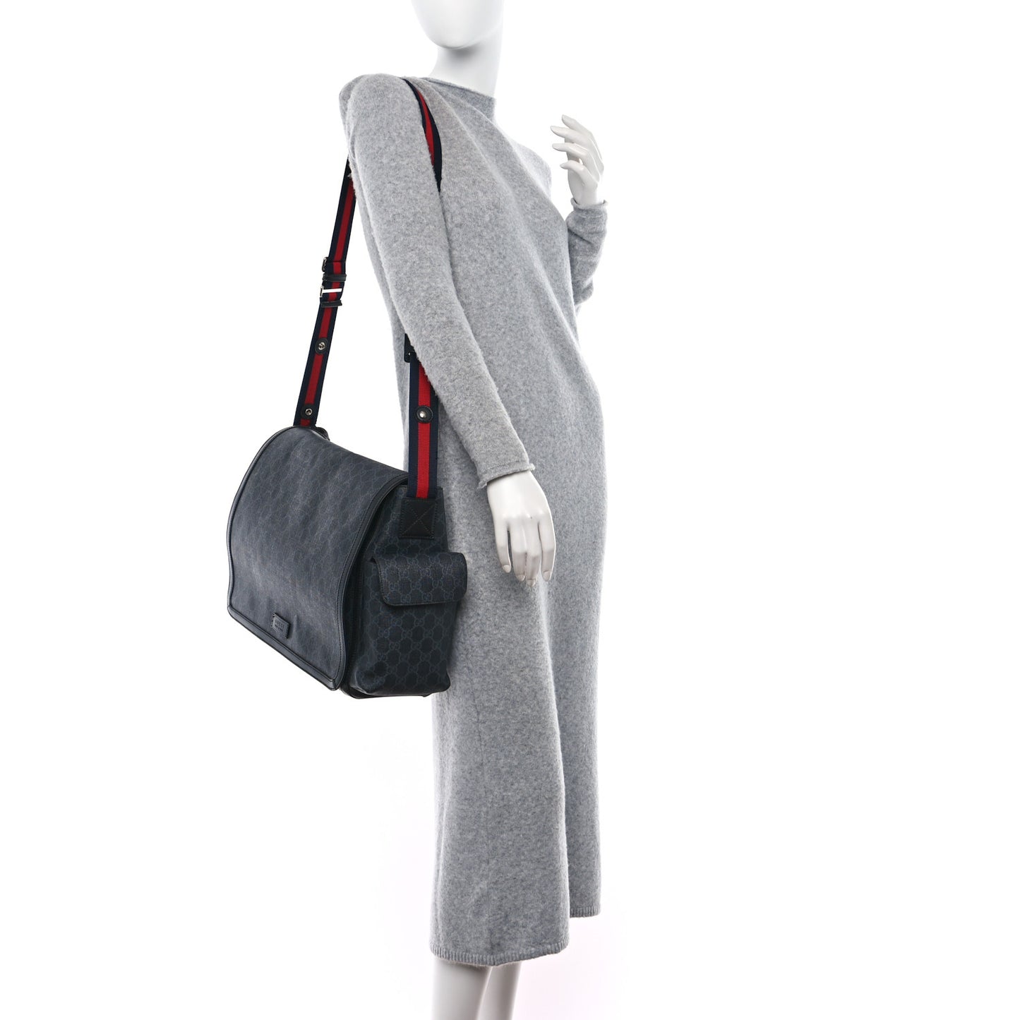 GG Supreme Monogram Web Messenger Diaper Bag Black Grey