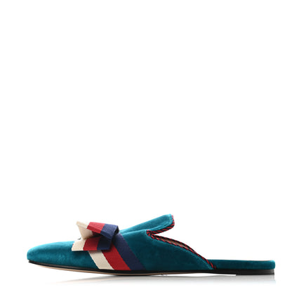 Gucci Softy Velvet Sylvie Bow Slippers 39 Pavone 1 of 5