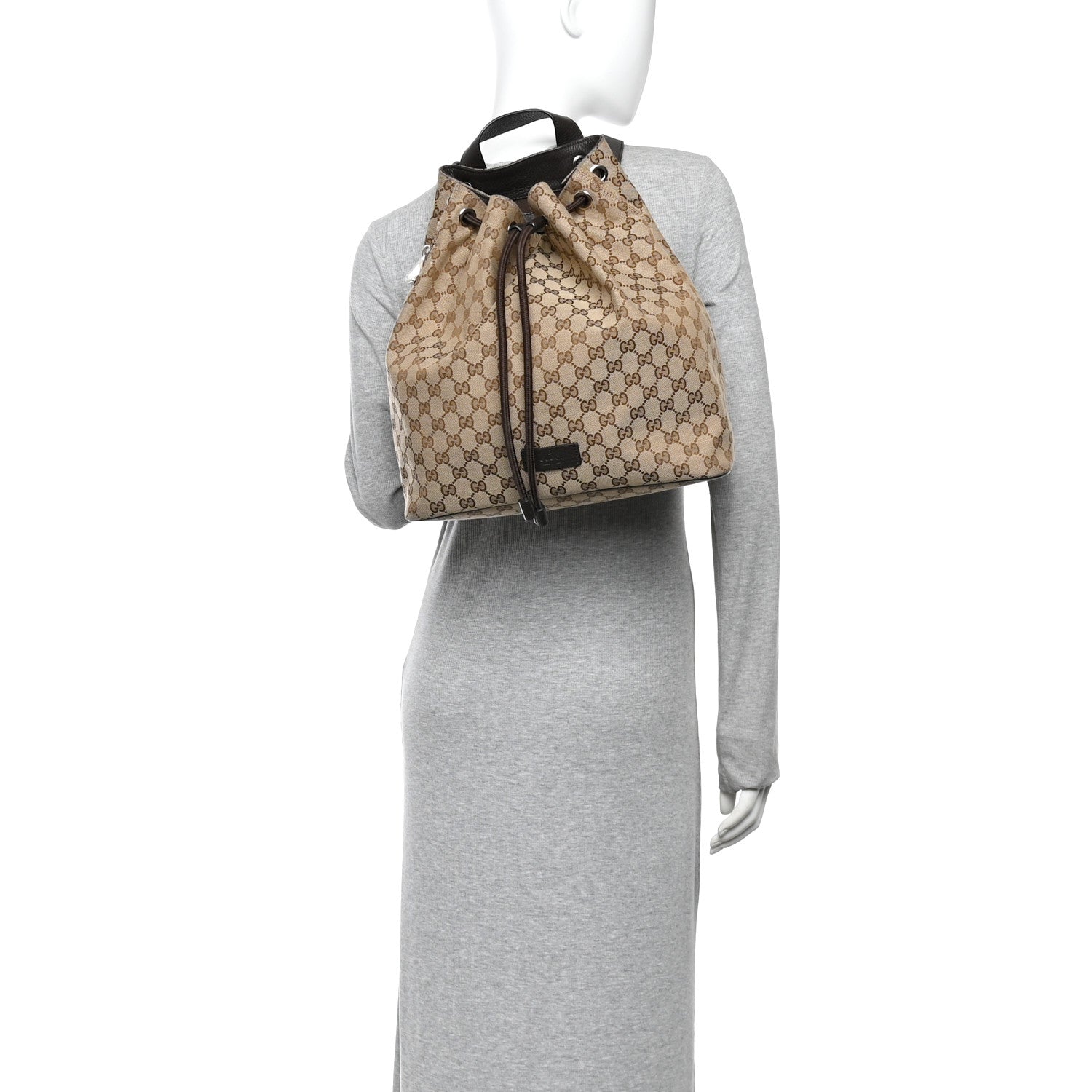 Gucci Monogram Dollar Calfskin O Drawstring Backpack Beige Ebony Testa di Moro Dark Chocolate 2 of 10