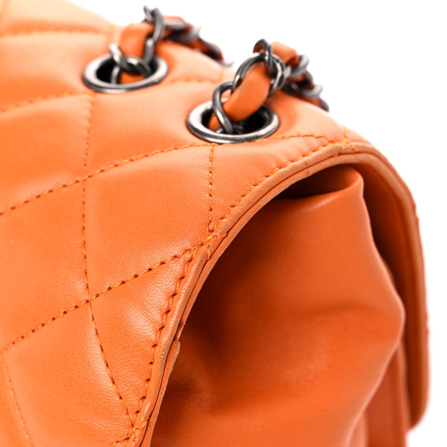 Lambskin Quilted Jumbo Grocery By Chanel Drawstring Shopping Bag Orange