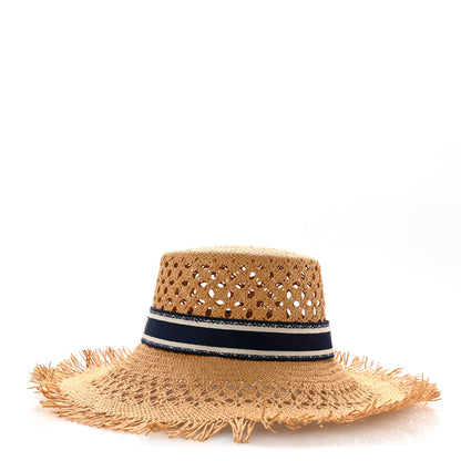 Christian Dior Straw Embroidered Bob Naughtily Large Brim Hat 58 Blue Multicolor 4 of 8