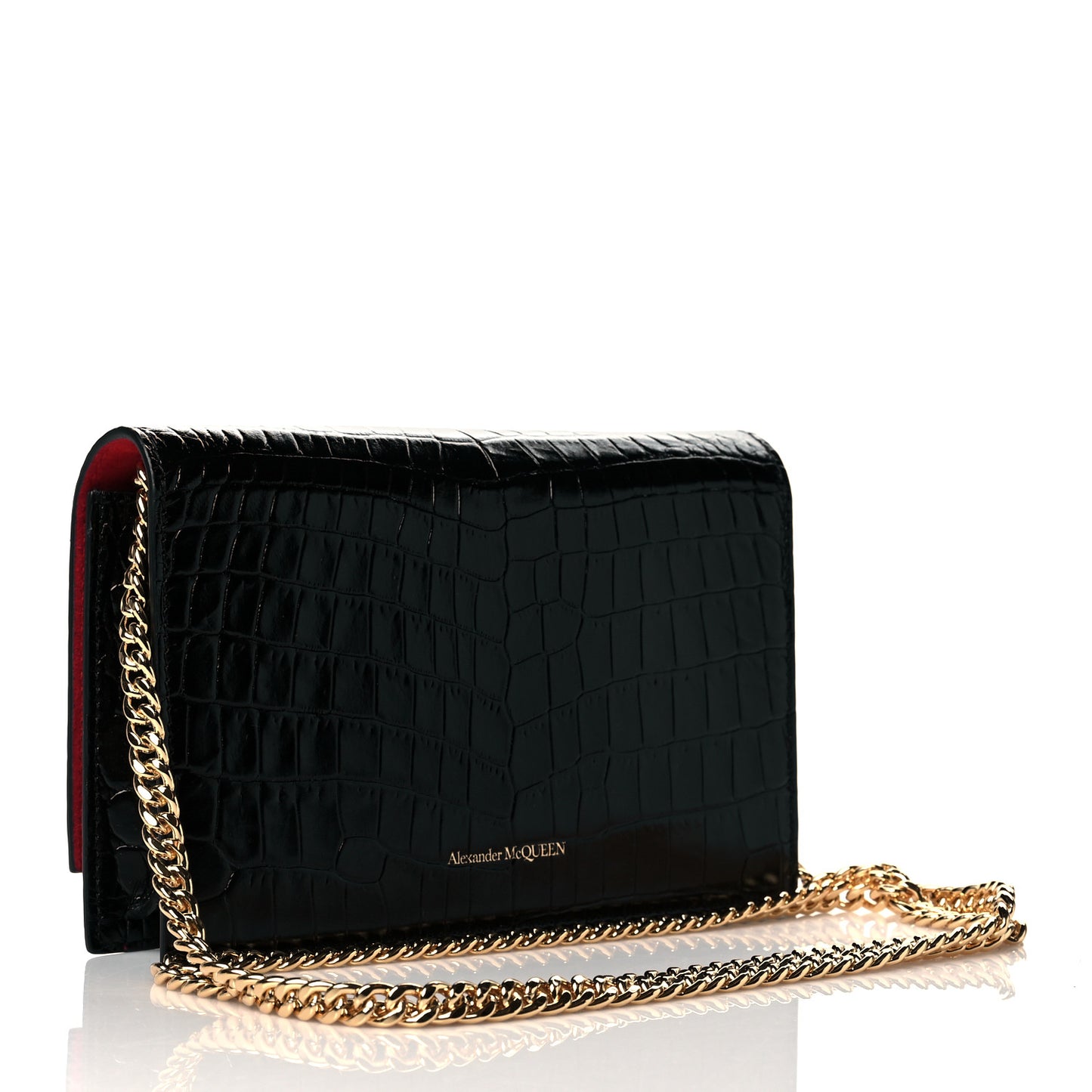 Calfskin Crocodile Embossed Skull Mini Crossbody Bag Black