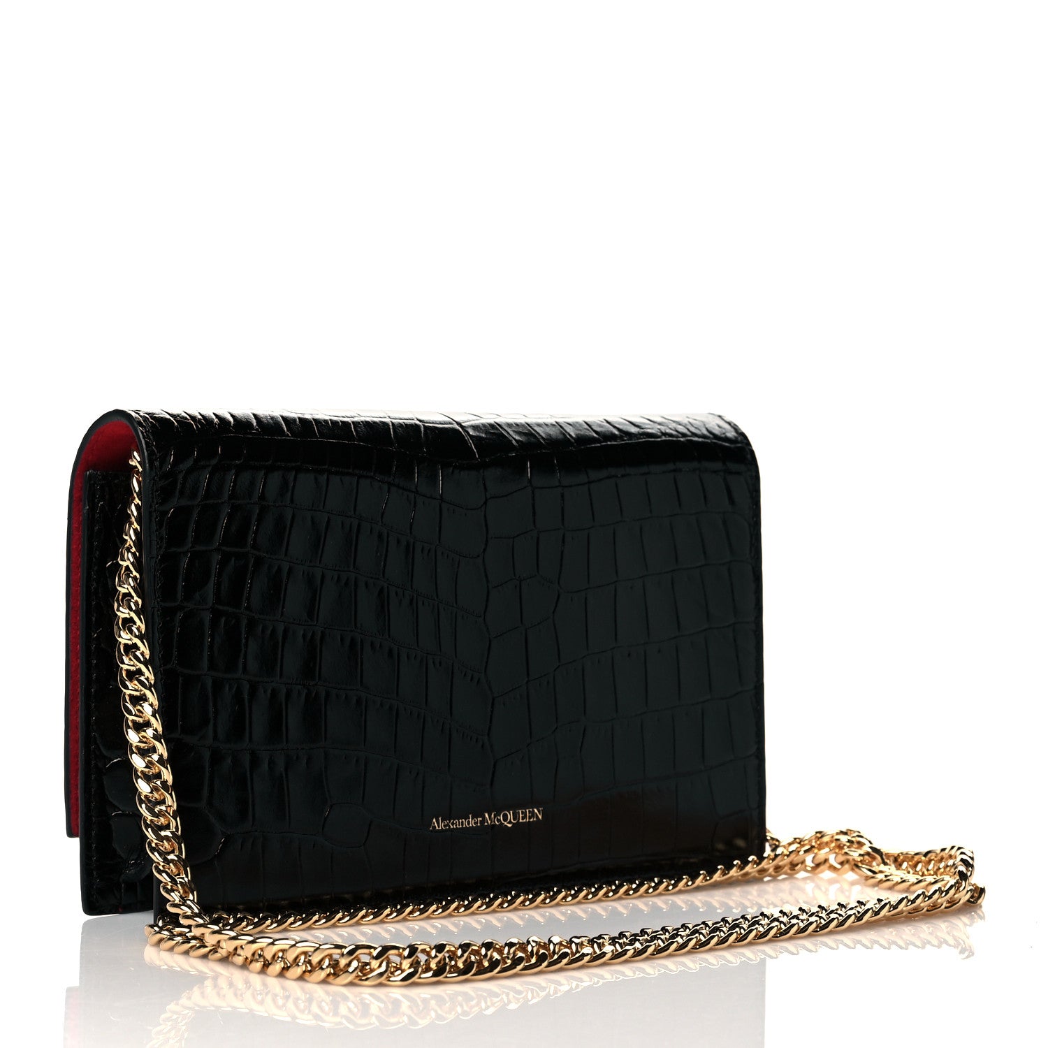 Alexander McQueen Calfskin Crocodile Embossed Skull Mini Crossbody Bag Black 3 of 10
