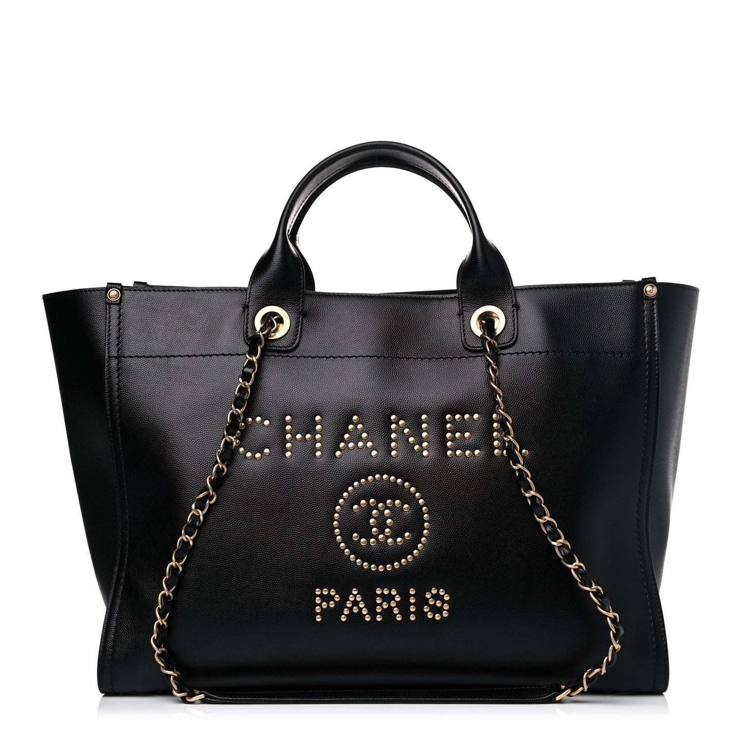Caviar Medium Studded Deauville Tote Black