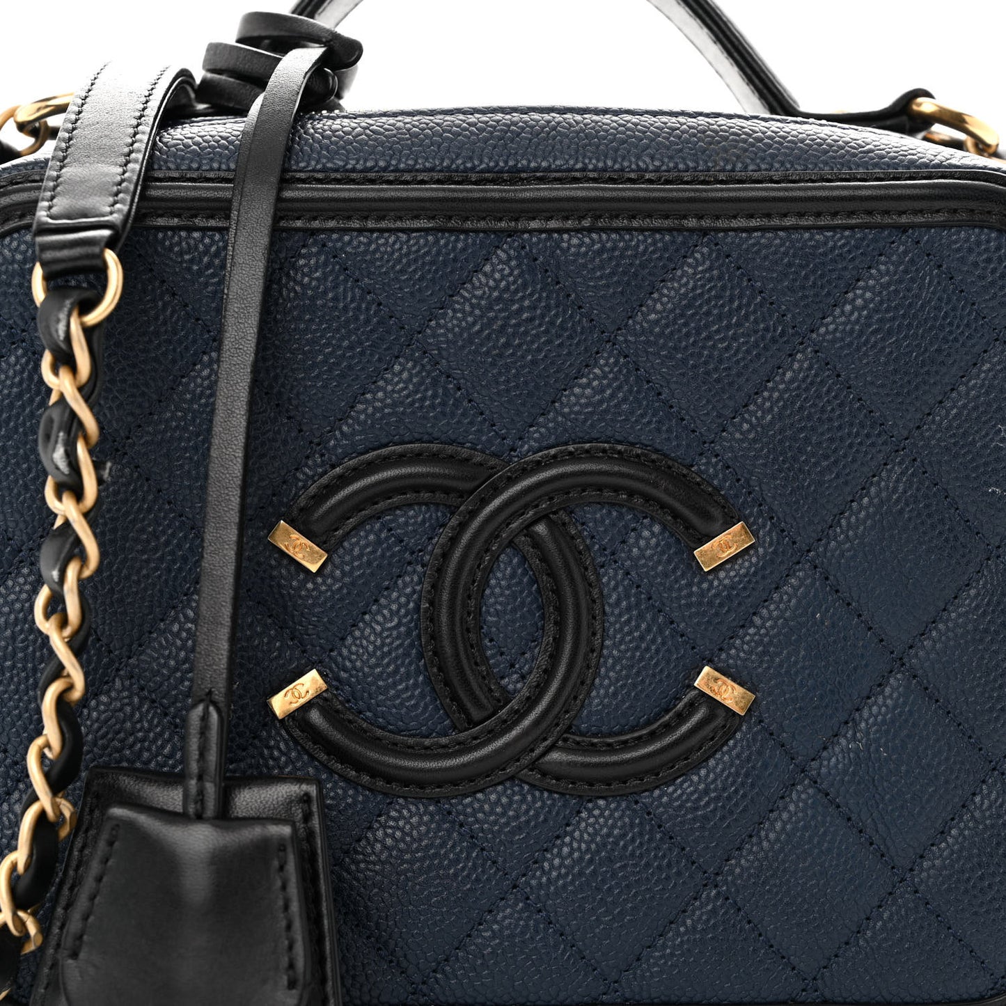 Caviar Quilted Medium CC Filigree Vanity Case Navy Black