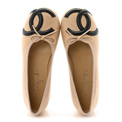 Chanel Lambskin Quilted CC Cambon Ballet Flats 37 Beige Black 2 of 10