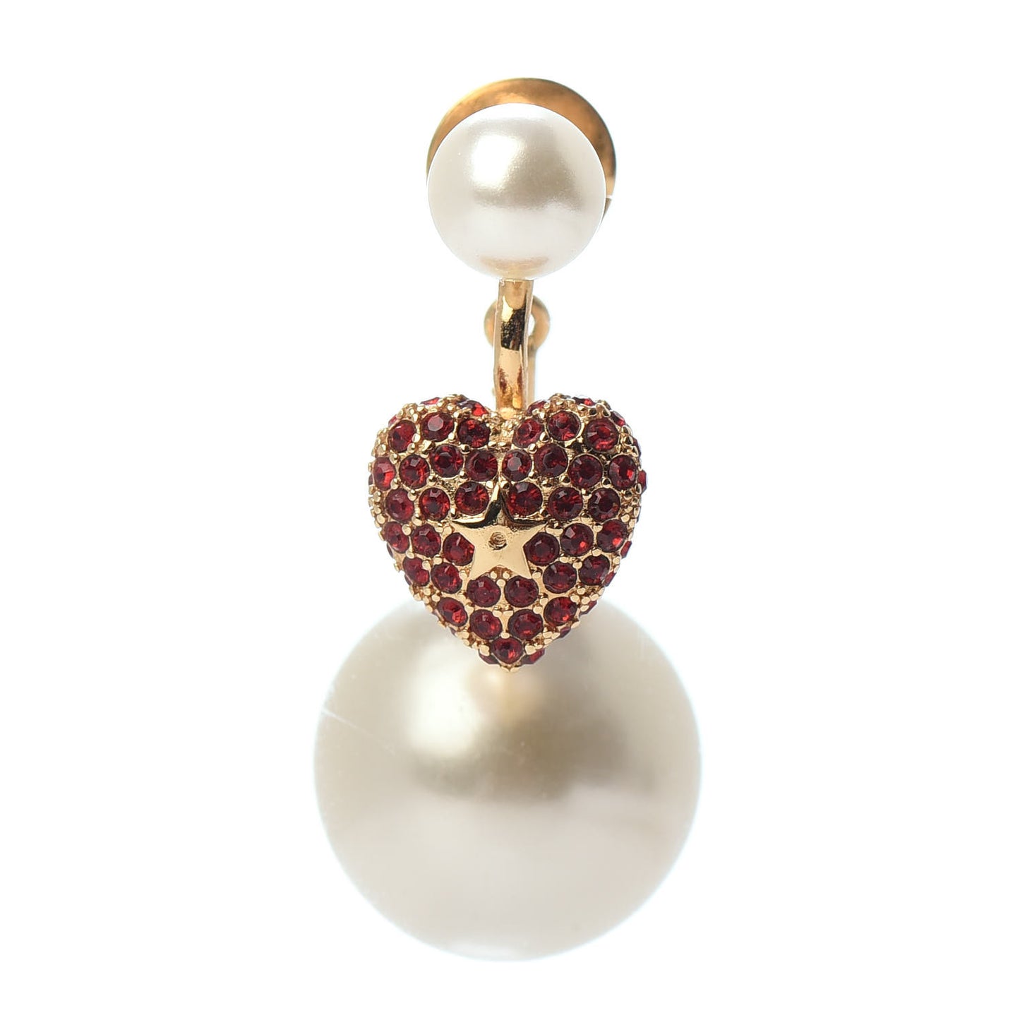 Pearl Crystal Heart Tribal Earring Gold Red