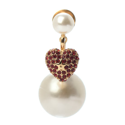 Christian Dior Pearl Crystal Heart Tribal Earring Gold Red 1 of 6