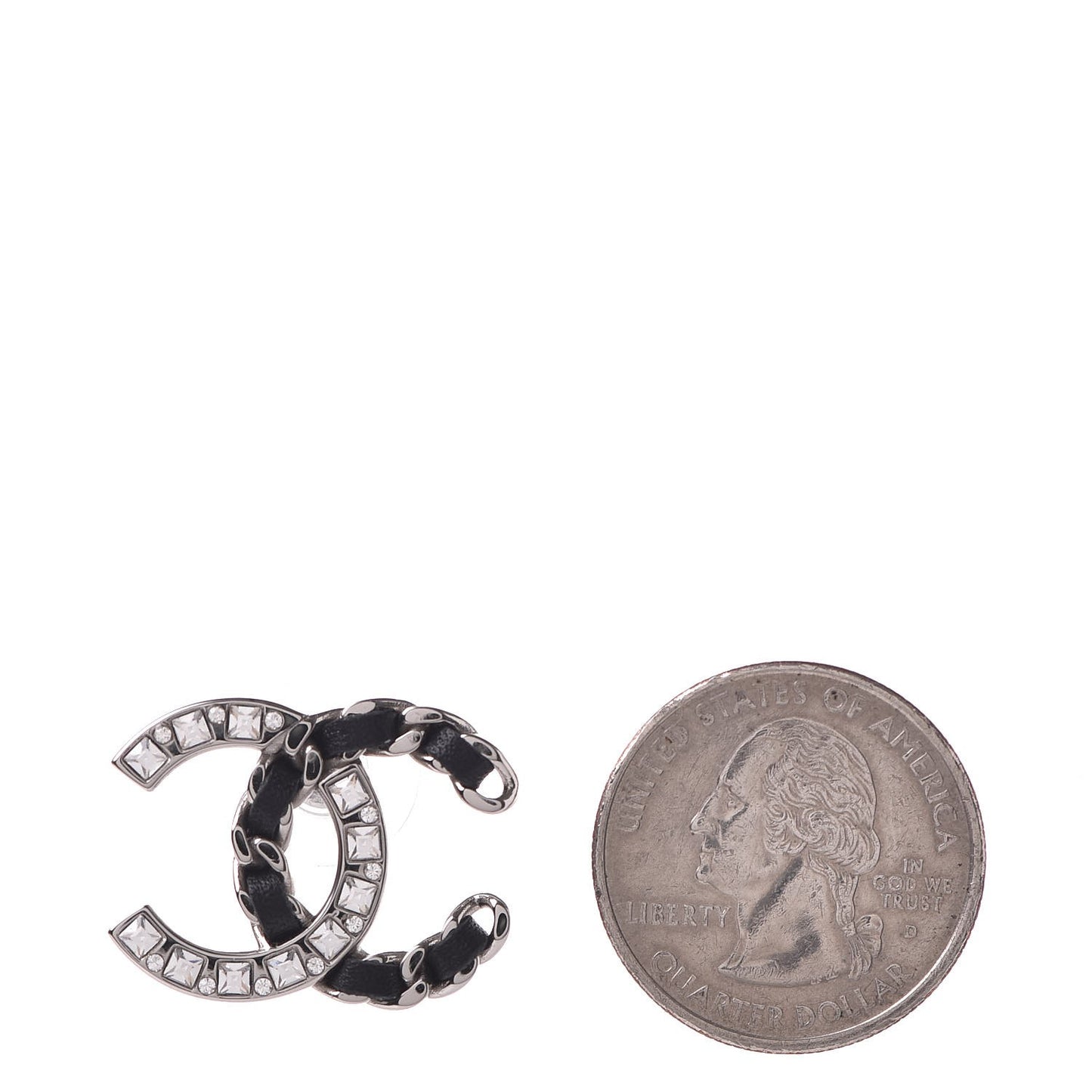 Crystal Lambskin CC Earrings Silver Black