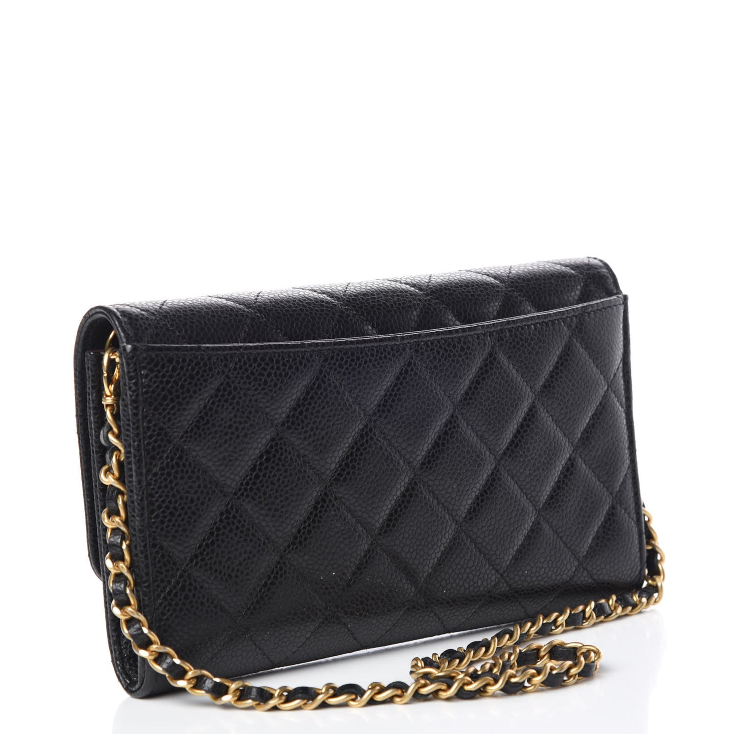 Caviar Quilted Wallet on Removable Chain Black