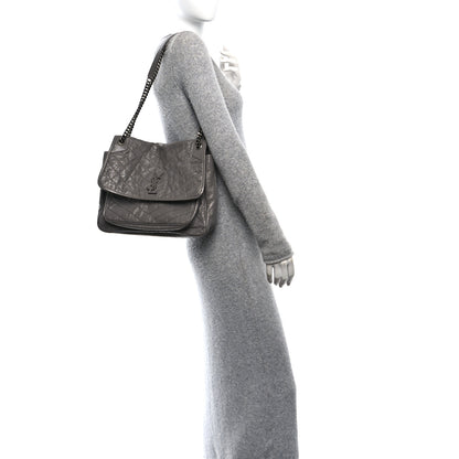 Saint Laurent Crinkled Calfskin Matelasse Monogram Large Niki Chain Satchel Storm 2 of 10