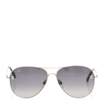 Chanel Metal Polarized CC Aviator Sunglasses 4189-T-Q Silver 2 of 9