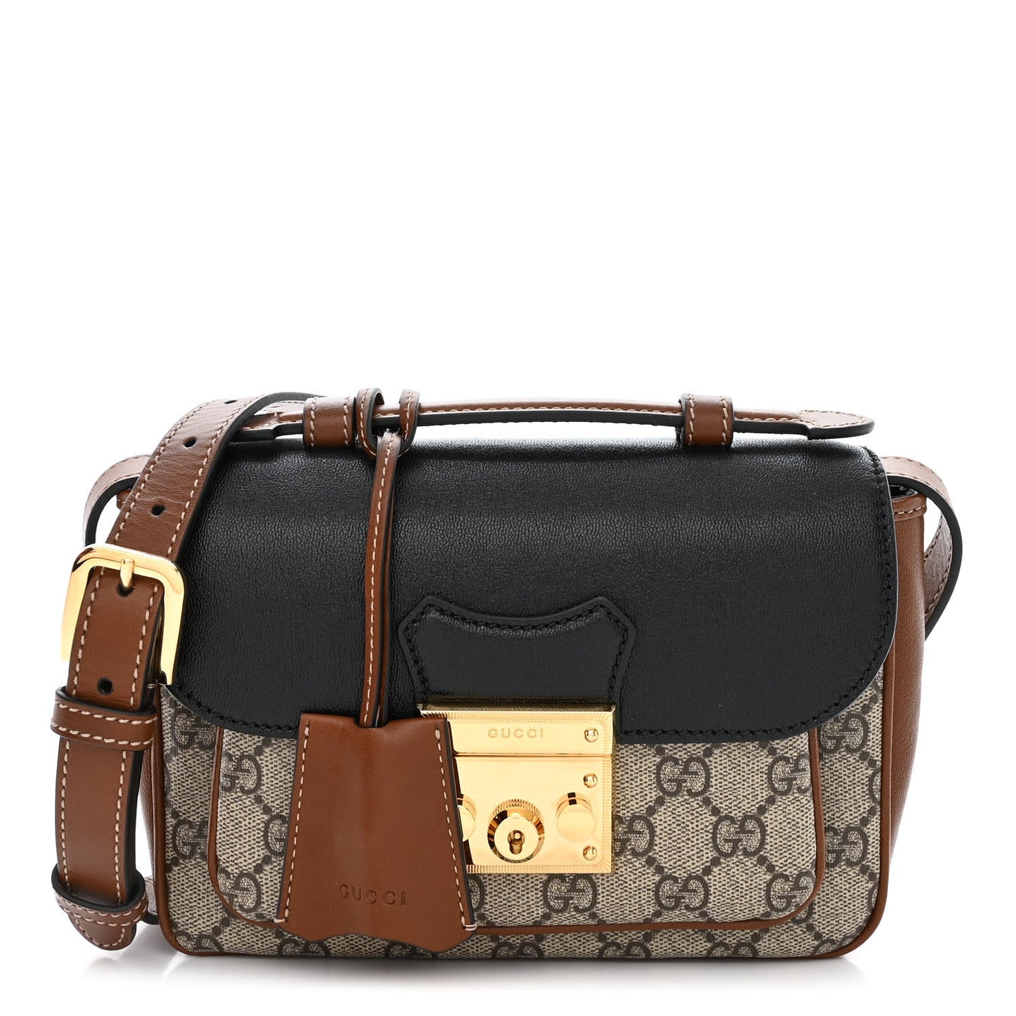 GG Supreme Monogram New Sakai Lux Calfskin Mini Padlock Flap Pocket Shoulder Bag Beige Ebony Black Cuir