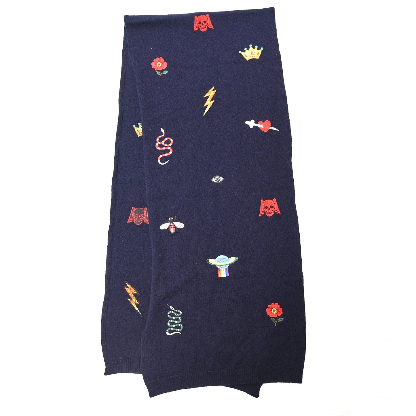 Wool Embroidered New Mix Scarf Midnight Blue