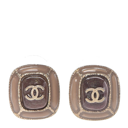 Chanel Glitter Enamel CC Earrings Beige Gold 1 of 4
