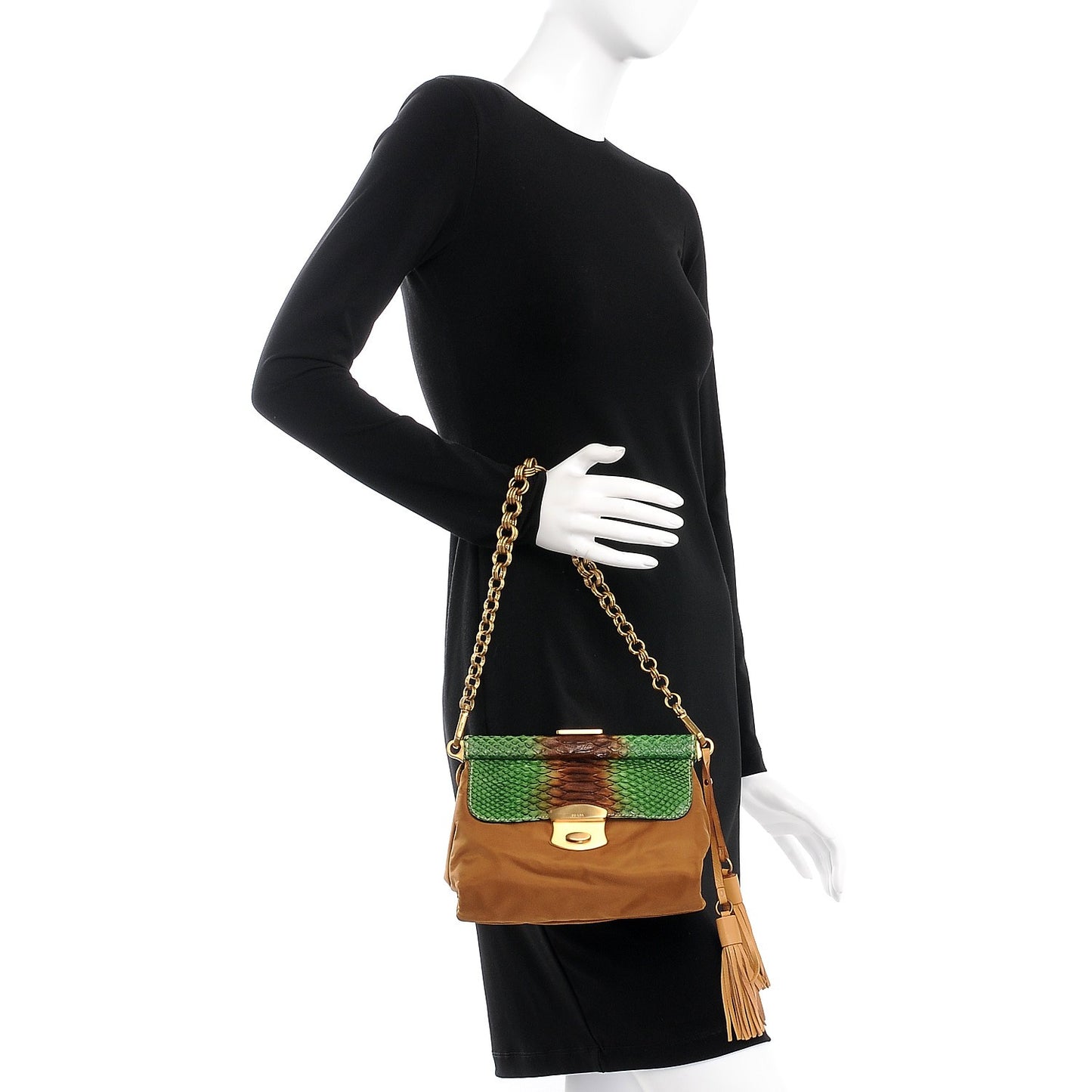 Tessuto Nylon Python Frame Tassel Bag Brandy