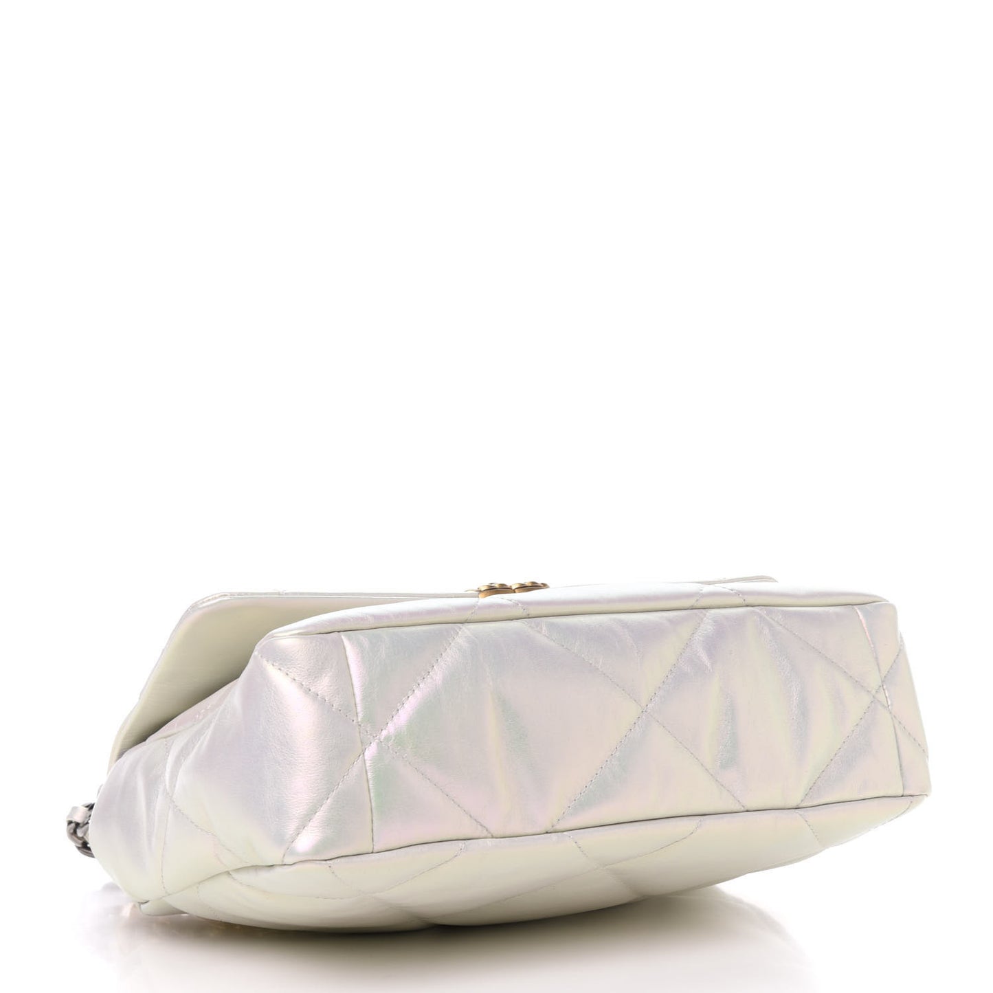 Iridescent Calfskin Quilted Large 19 Flap White