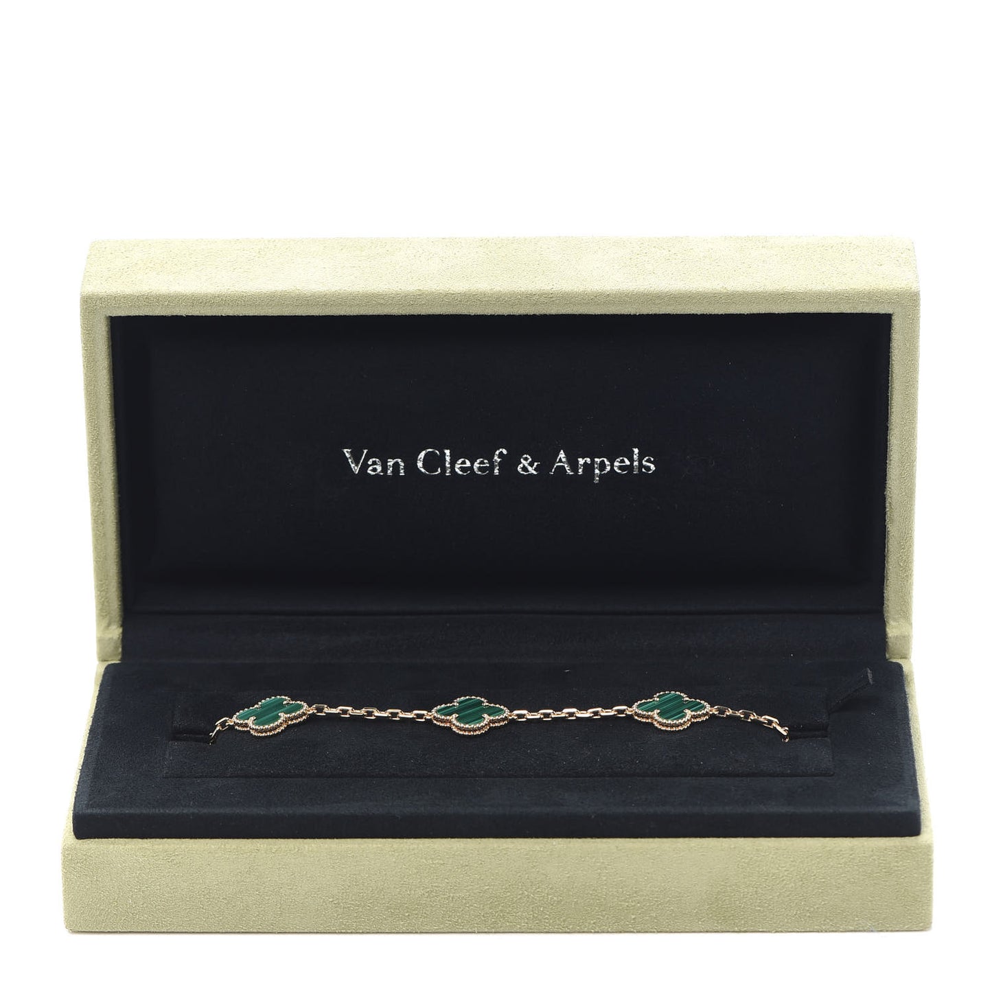 18K Yellow Gold Malachite 5 Motifs Vintage Alhambra Bracelet