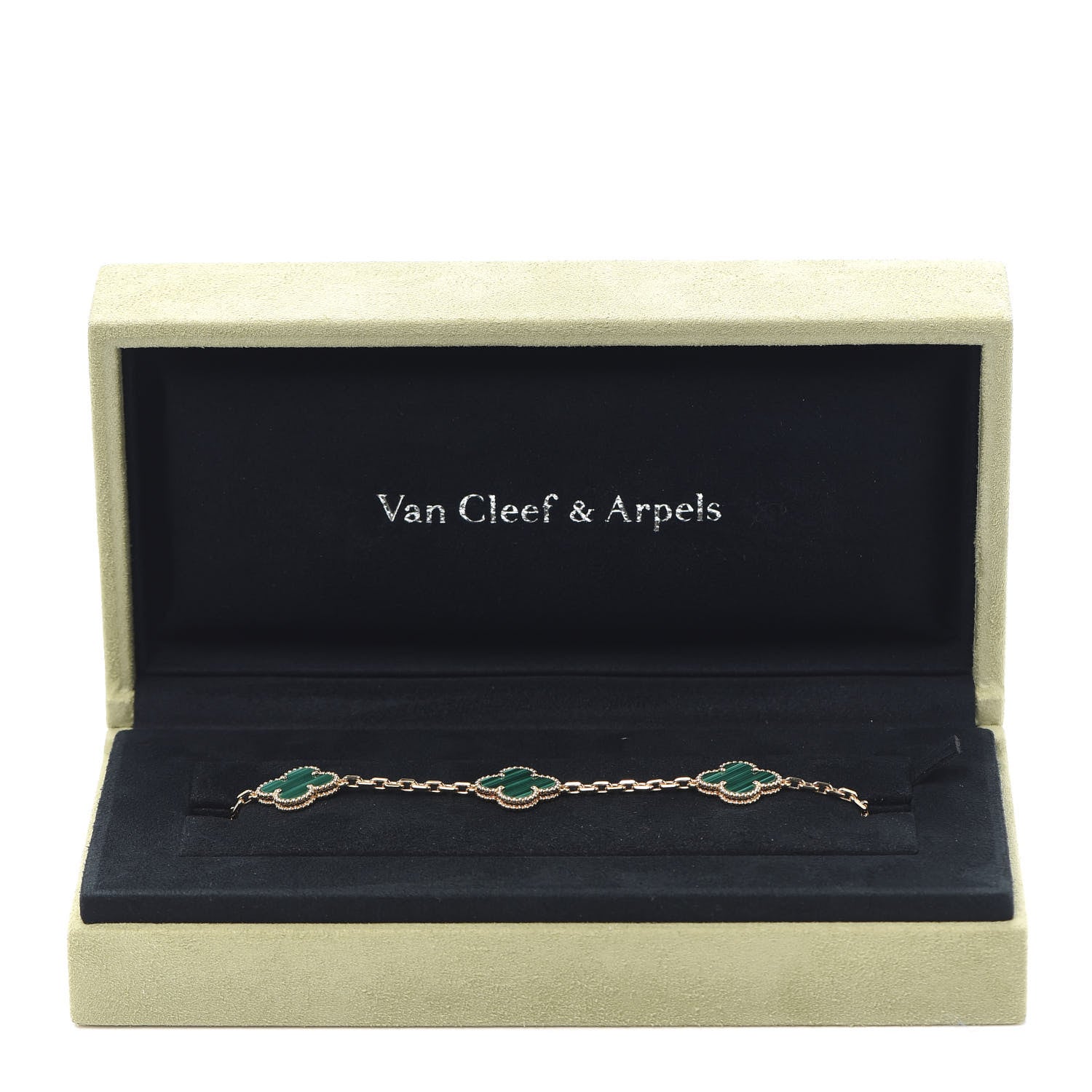 Van Cleef & Arpels 18K Yellow Gold Malachite 5 Motifs Vintage Alhambra Bracelet 8 of 8