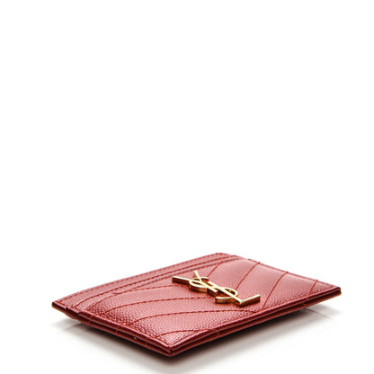 Saint Laurent Grain De Poudre Matelasse Chevron Monogram Credit Card Case New Red 4 of 6