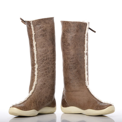 Prada Shearling Tall Boots 36.5 Beige 7 of 9