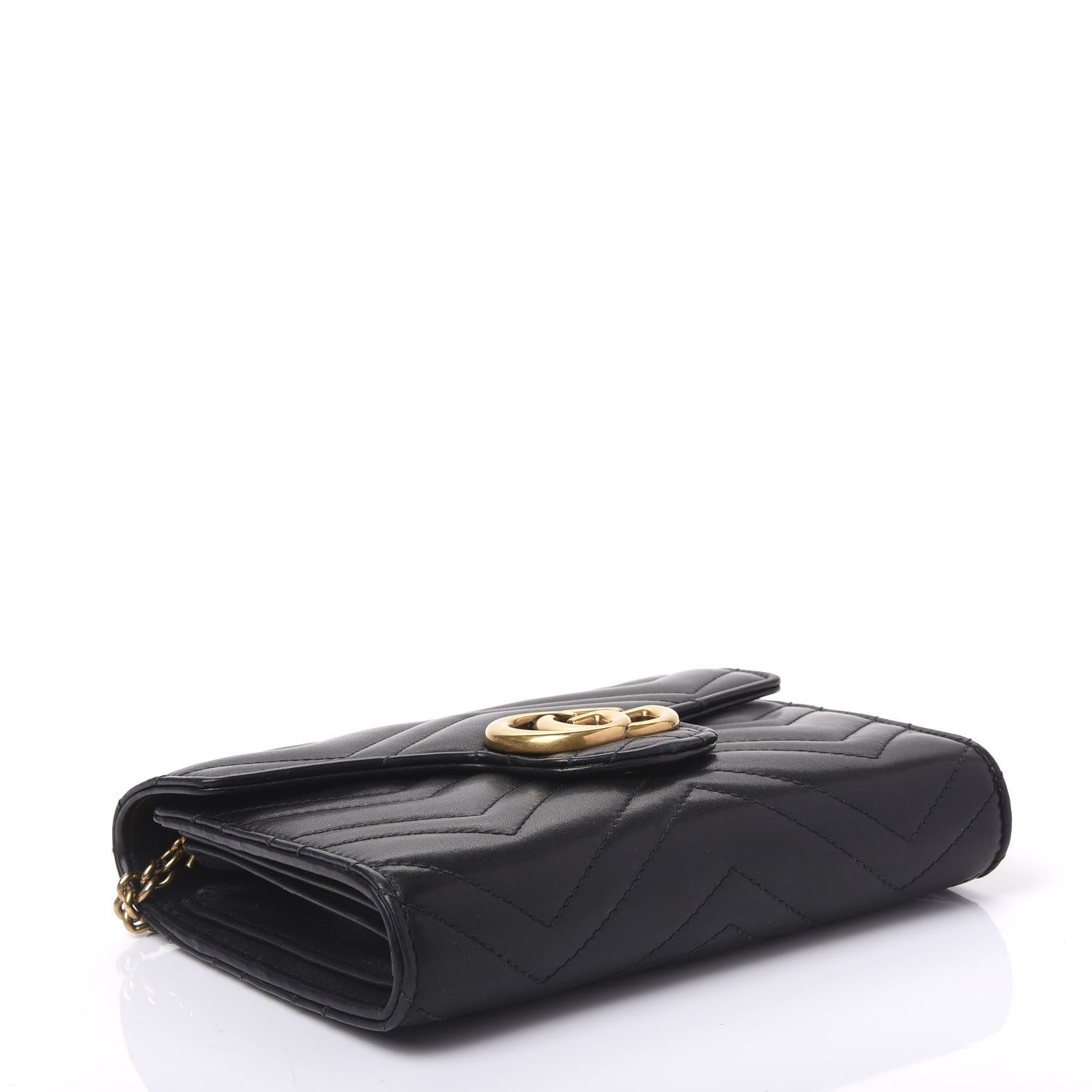 Gucci Calfskin Matelasse GG Marmont Chain Wallet Black 3 of 8