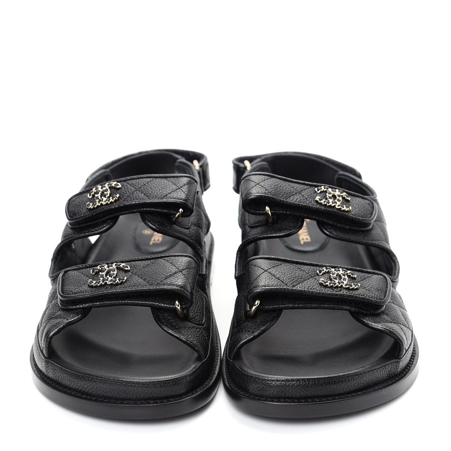 Chanel Grained Calfskin Velcro Dad Sandals 39.5 Black 2 of 11