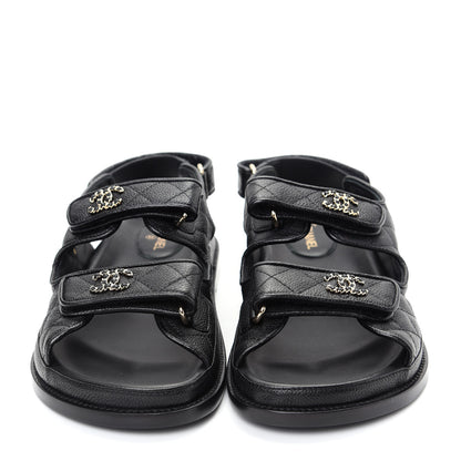 Chanel Grained Calfskin Velcro Dad Sandals 39.5 Black 2 of 11
