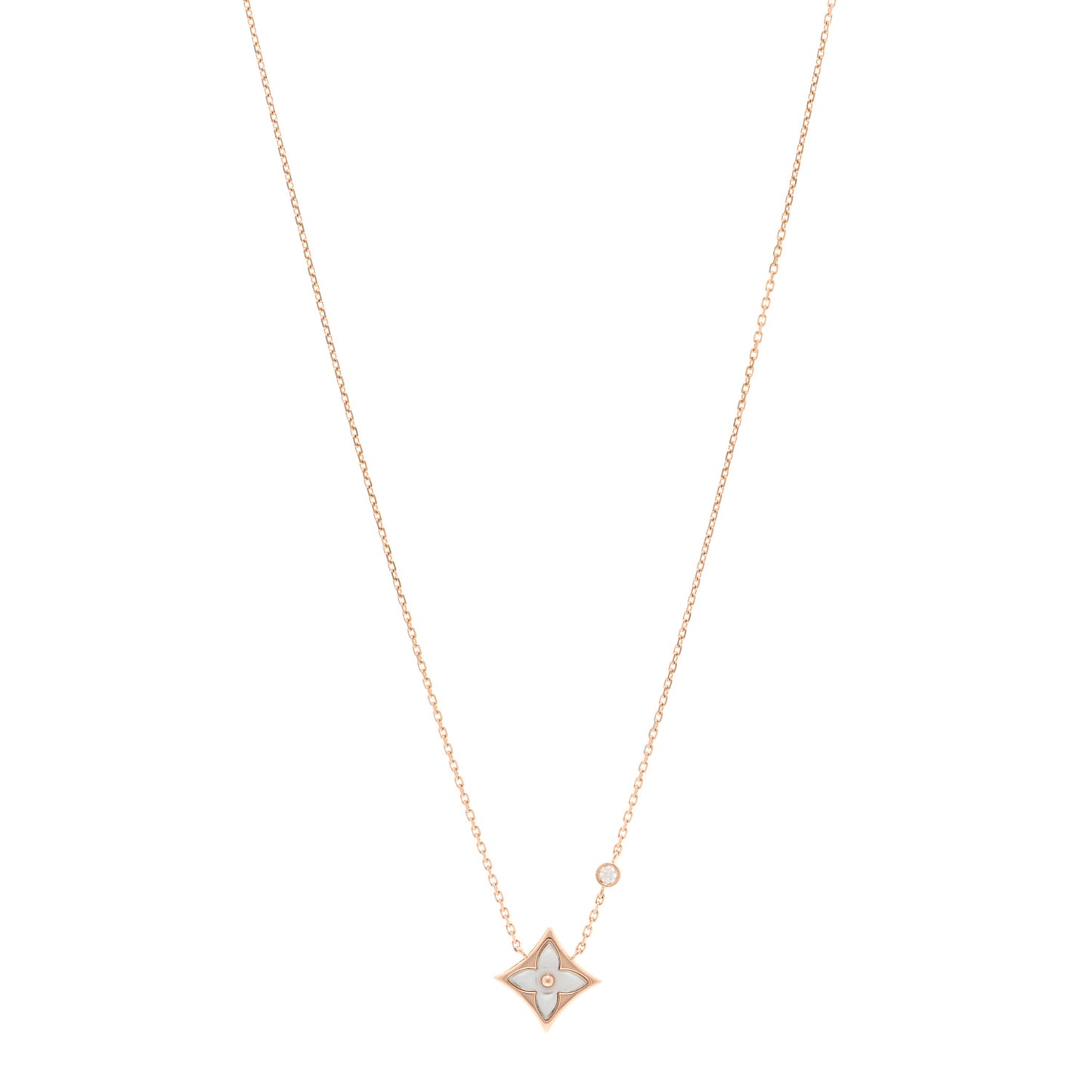 18K Pink Gold Diamond Mother of Pearl Color Blossom BB Star Pendant Necklace