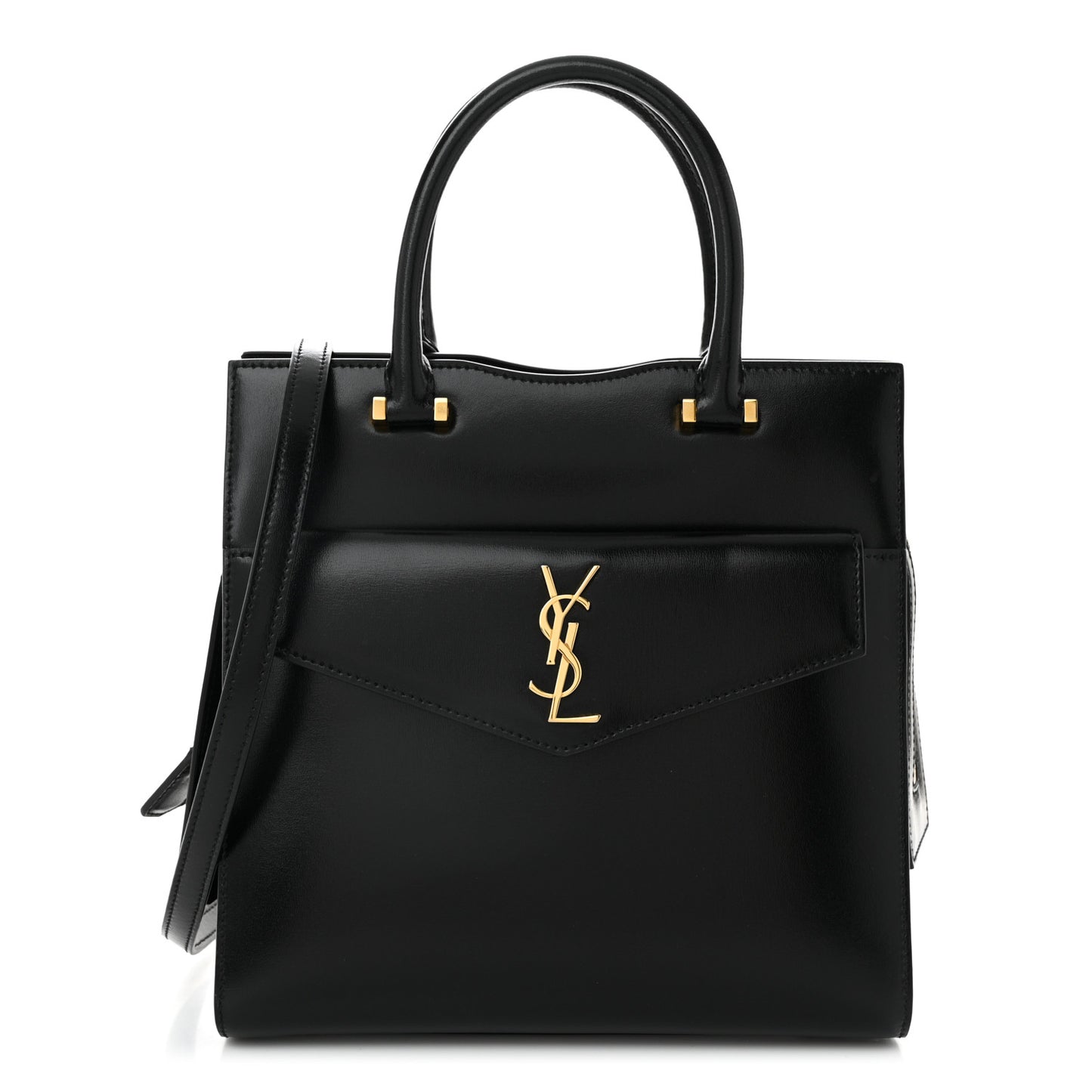 Shiny Calfskin Small Uptown Tote Black