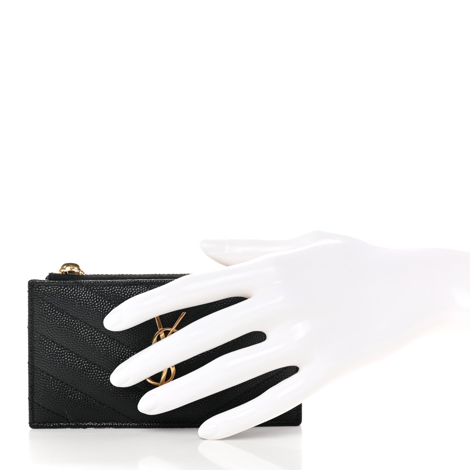 Saint Laurent Monogram Grain de Poudre 5 Fragments Zip Pouch Card Holder Black 2 of 8