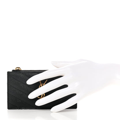 Saint Laurent Monogram Grain de Poudre 5 Fragments Zip Pouch Card Holder Black 2 of 8