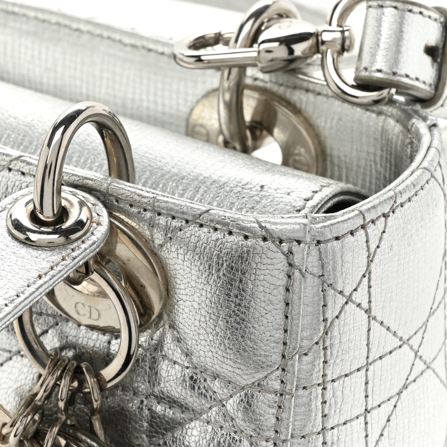 Christian Dior Metallic Grained Calfskin Cannage Small Lucky Badges My Lady Dior Silver 17 of 17