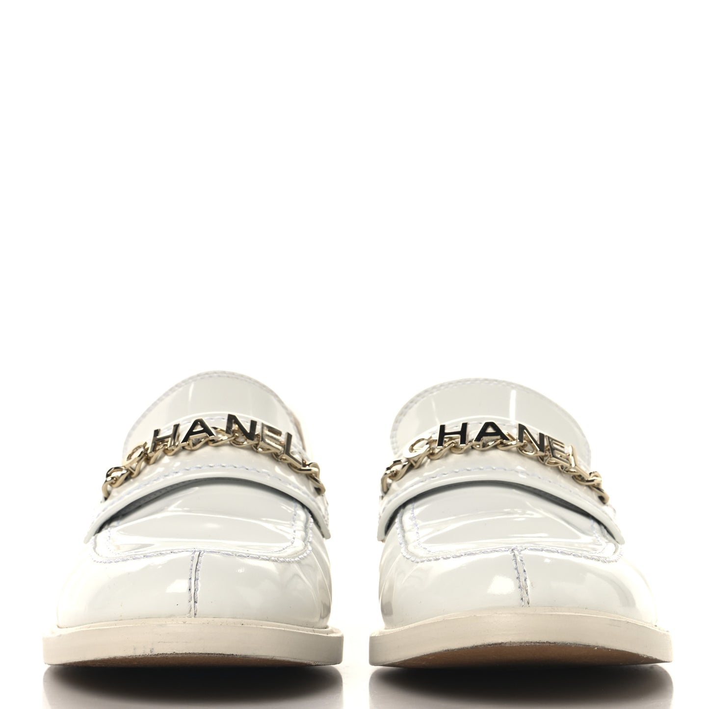 Shiny Calfskin Logo Loafers 41 White