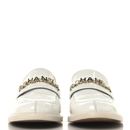 Chanel Shiny Calfskin Logo Loafers 41 White 3 of 9