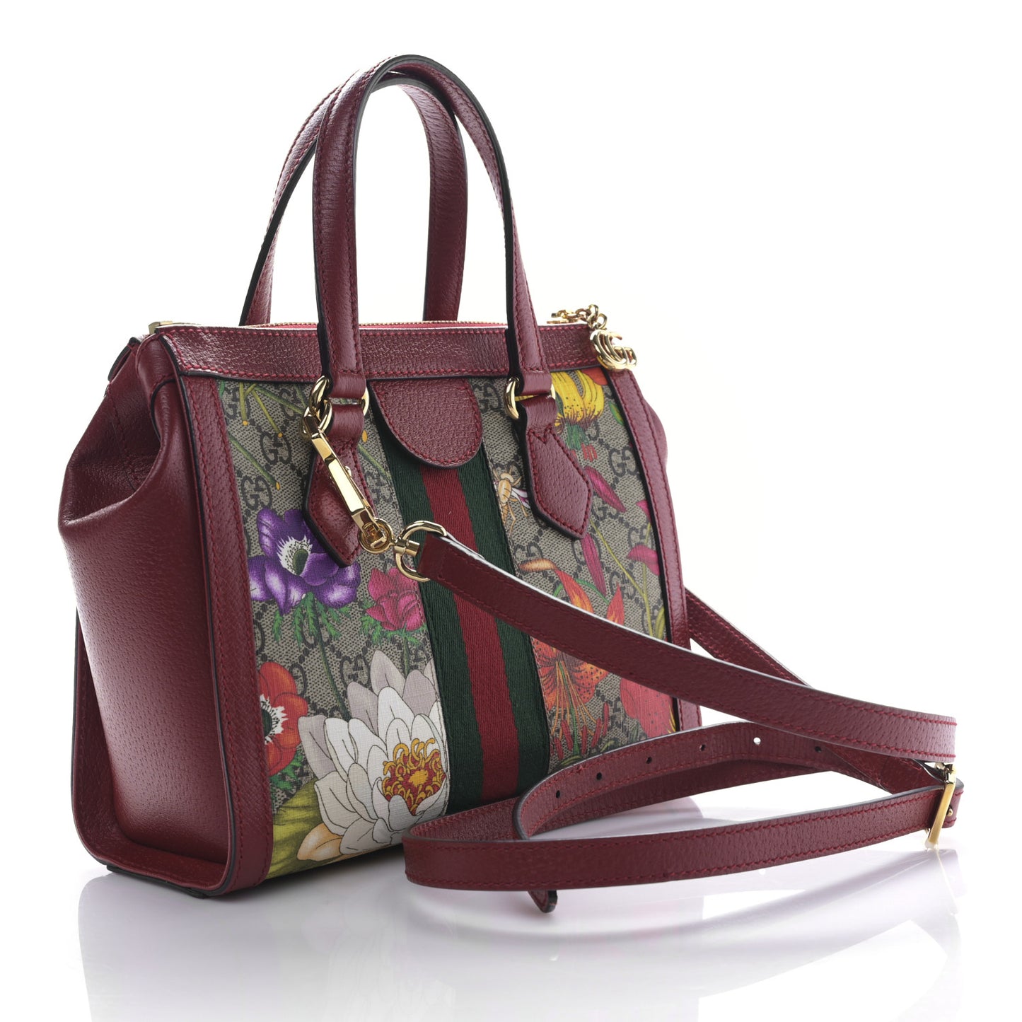GG Supreme Monogram Flora Web Small Ophidia Tote Bag Red