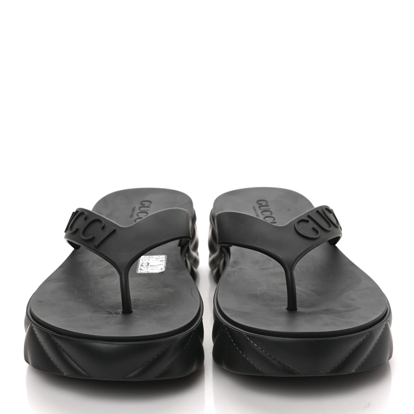 Rubber Chevron Logo Embossed Womens Thong Platform Sandals 38 Black