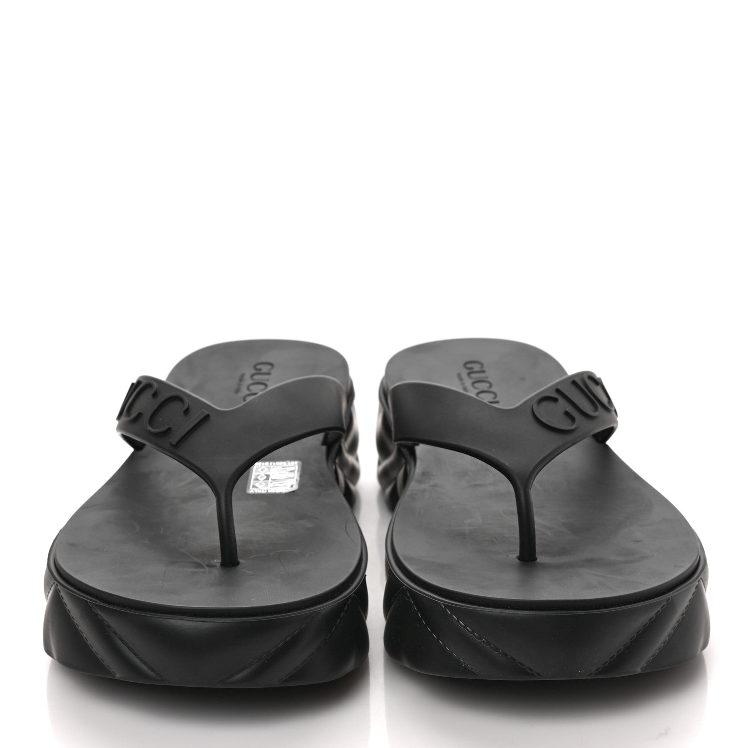 Gucci Rubber Chevron Logo Embossed Womens Thong Platform Sandals 38 Black 2 of 7