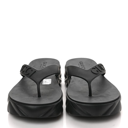 Gucci Rubber Chevron Logo Embossed Womens Thong Platform Sandals 38 Black 2 of 7